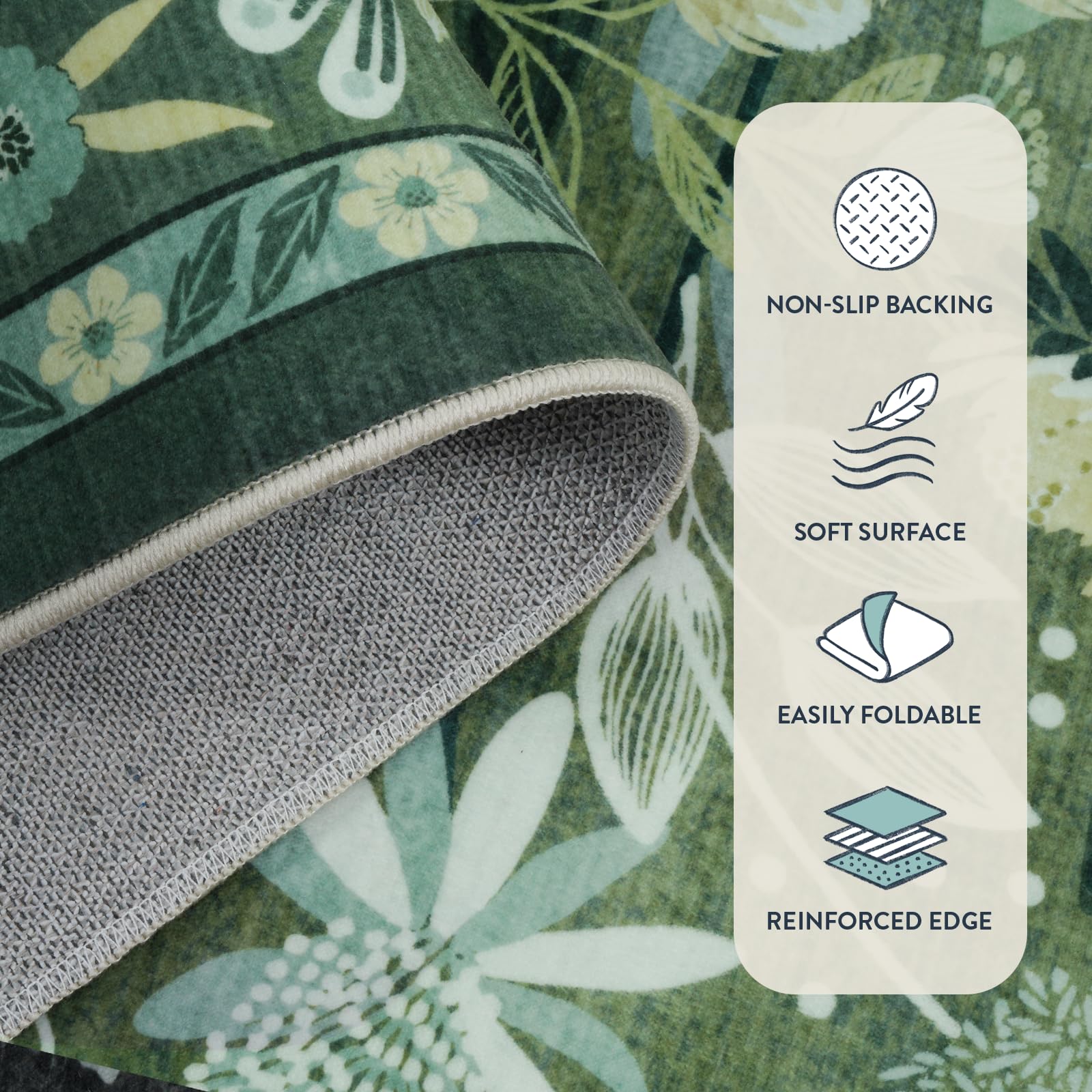 Anidaroel rug beside a sofa showing 5x7 scale for accurate size planning