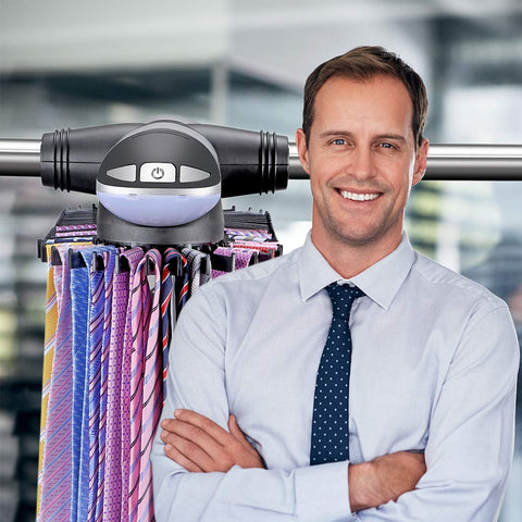 Aniva lifestyle shot of man selecting a tie quickly for faster morning routine