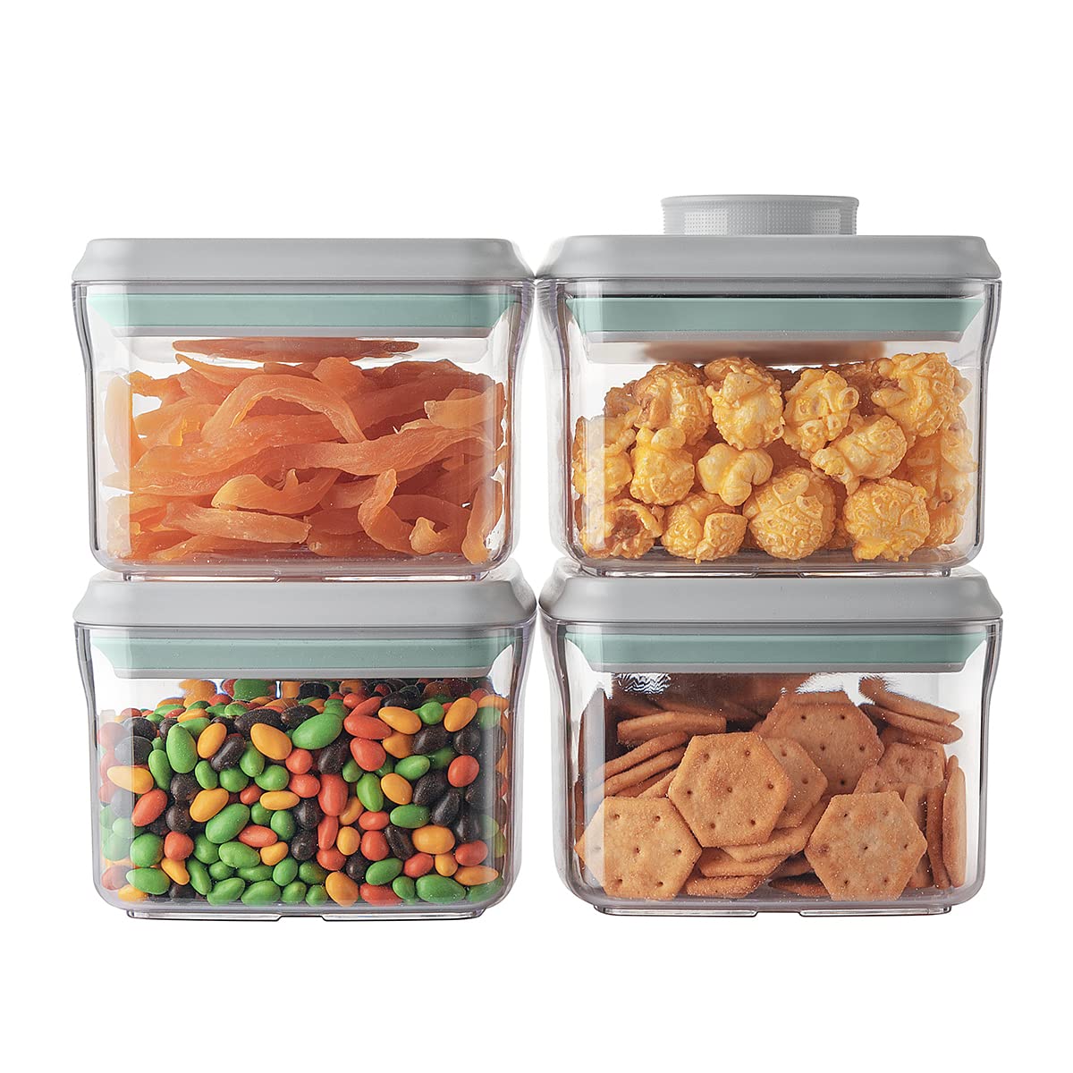 Ankou front view of 380ml four-piece set showing clear bodies and lids, convenient storage