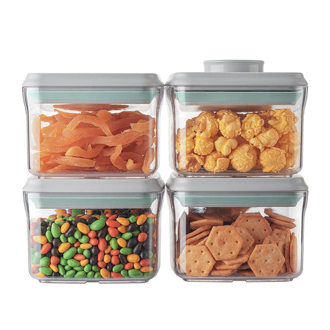 Ankou front view of 380ml four-piece set showing clear bodies and lids, convenient storage