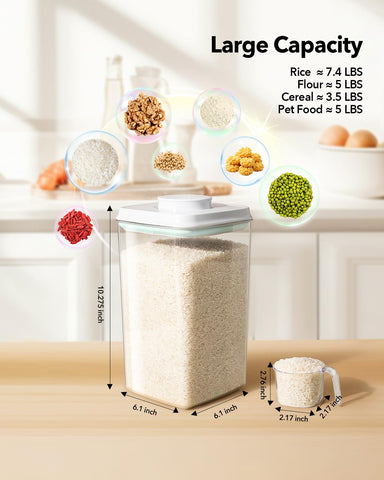 Ankou container on kitchen counter with cereals for fast serving and fresh storage benefit