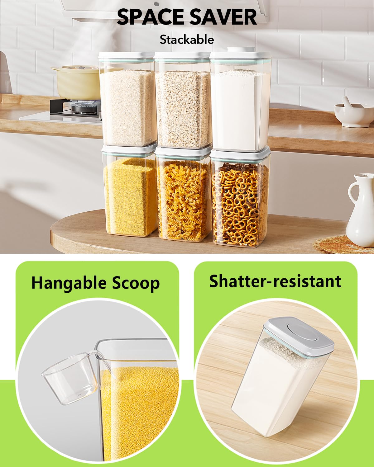 Ankou containers stacked in pantry demonstrating space-saving and neat shelves benefit