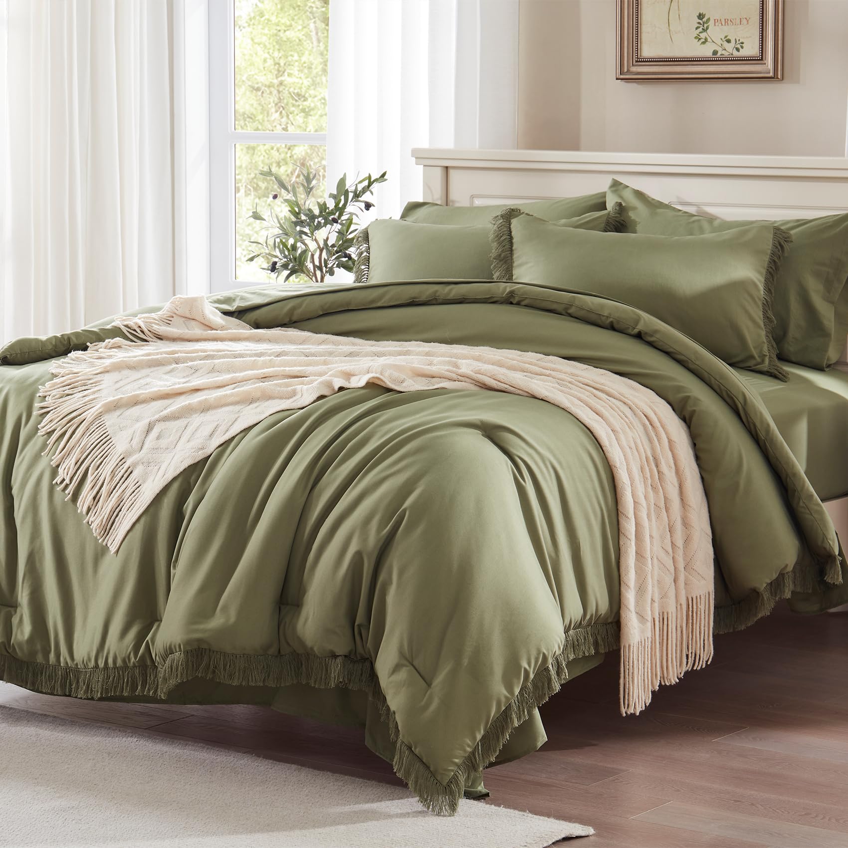 Anluoer staged bedroom with set on queen bed conveying cozy boho aesthetic and layered look