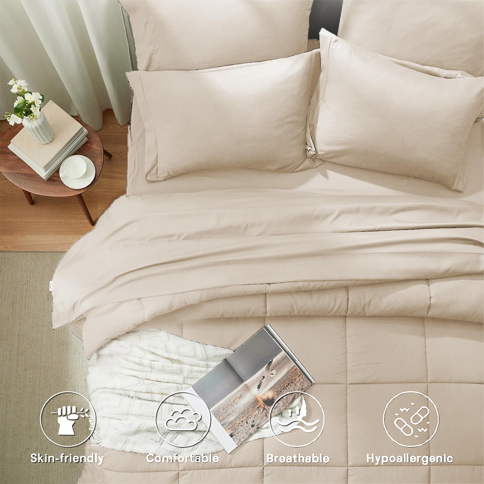 Anluoer fitted sheet deep pocket shown fitting a 14" mattress for secure hold