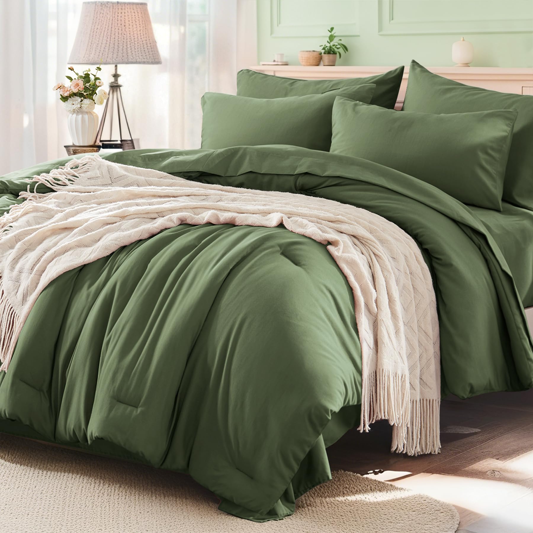 Anluoer front view of the full 7-piece set showing coordinated bedding and ease