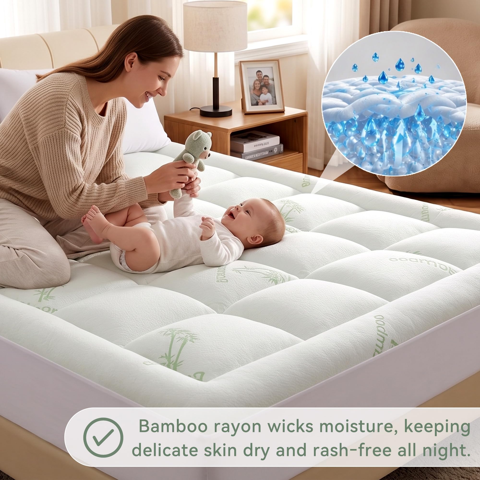 Anluoer lifestyle shot of side sleeper on topper showing improved contouring
