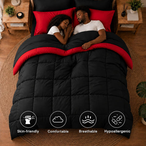 Anluoer comforter black side displayed flat for a sleek modern look benefit