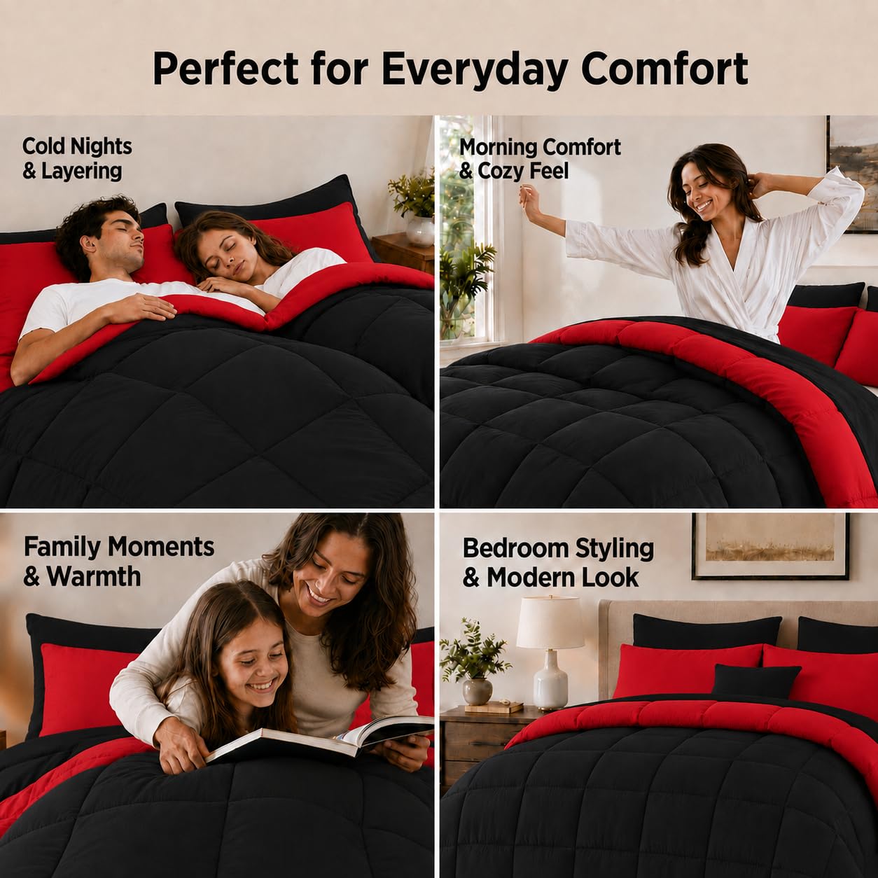 Anluoer comforter red side shown vibrant for bold bedroom accent and versatility