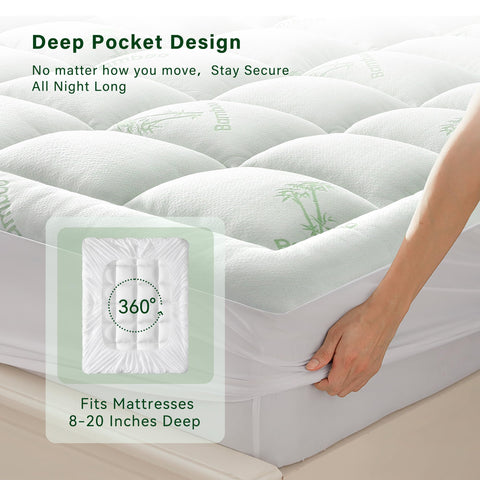 Anluoer scale photo comparing topper on a queen mattress to show thickness