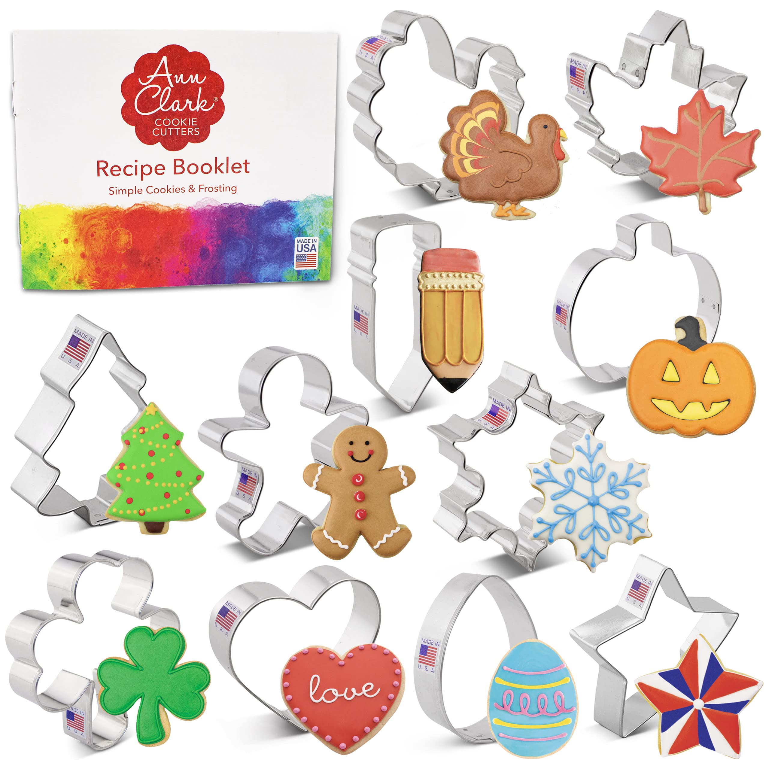 Ann Clark front packaging showing all eleven seasonal cookie cutters for easy gifting