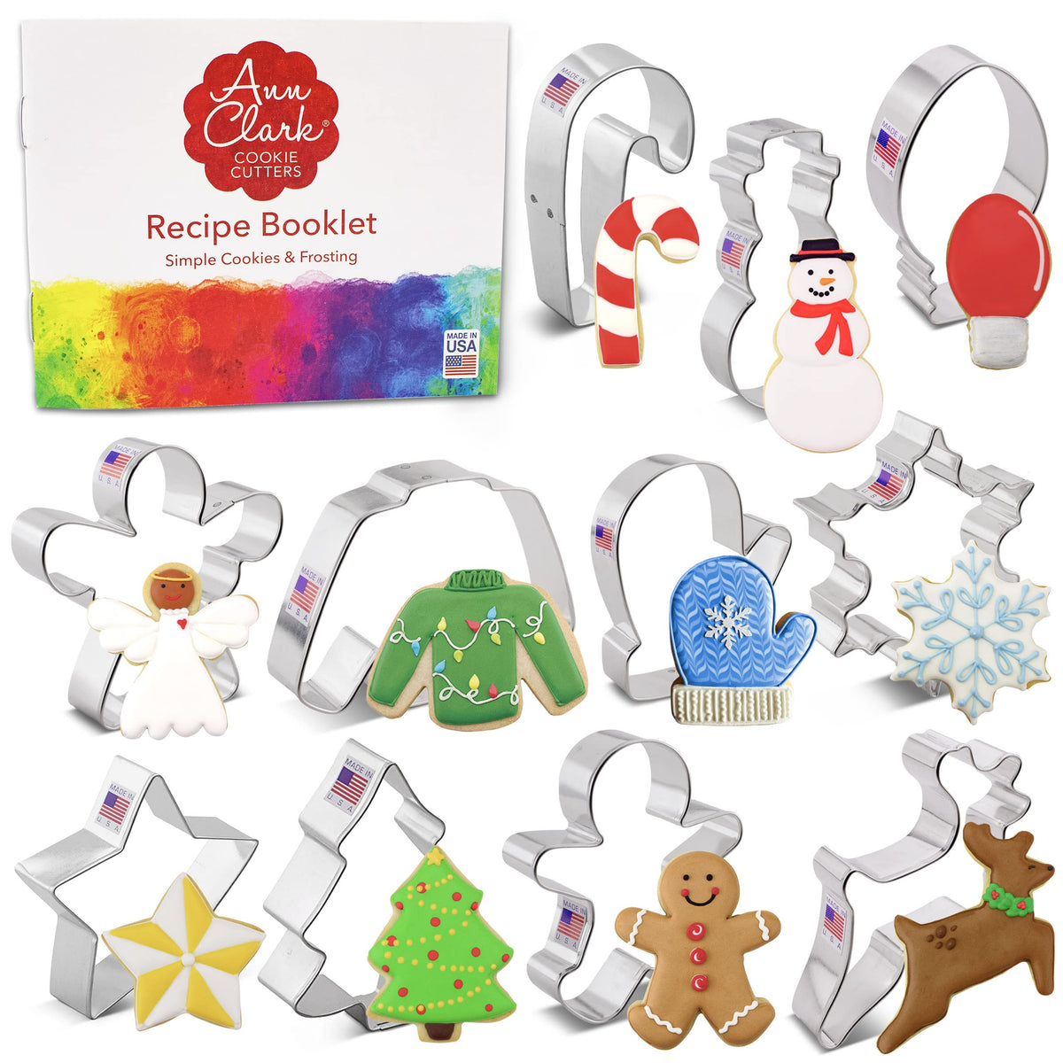 Ann Clark front packaging showing 11 Christmas cutters and clear label benefits
