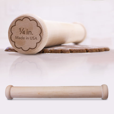 Ann Clark rolling pin front view showing hardwood and length for even rolls
