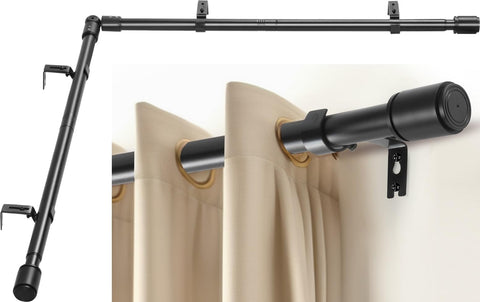 Anndason front view of boxed corner curtain rod set showing full kit and benefit