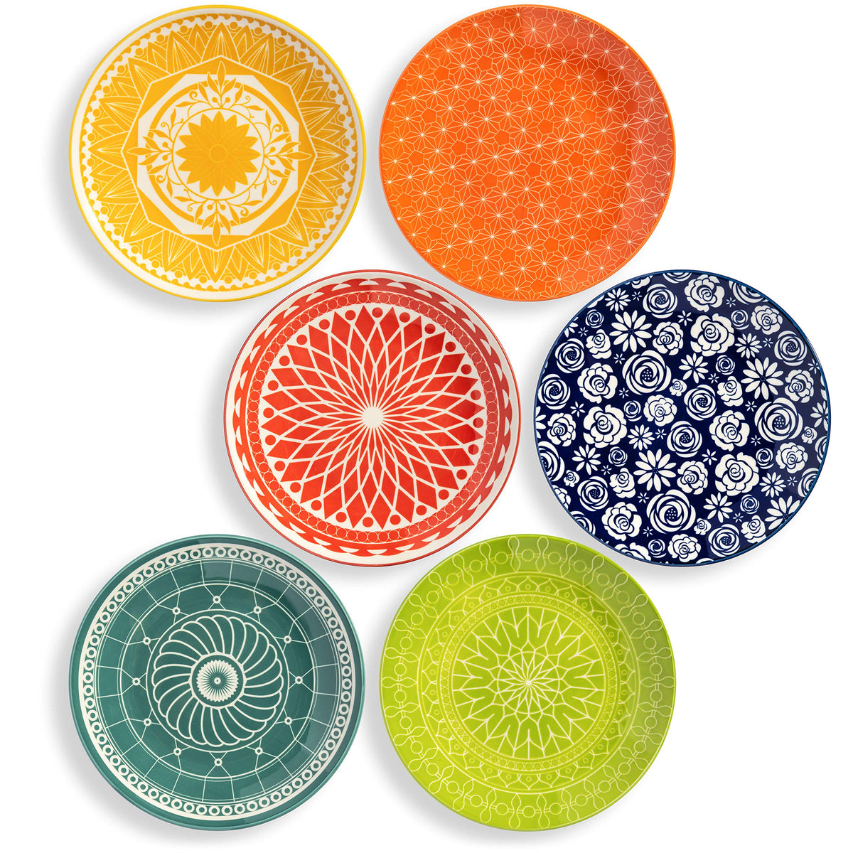 Annovero front view of salad plate showing decorative boho pattern and durable finish