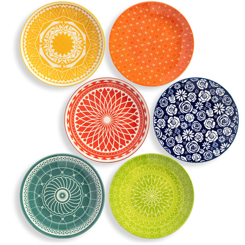 Annovero front view of salad plate showing decorative boho pattern and durable finish