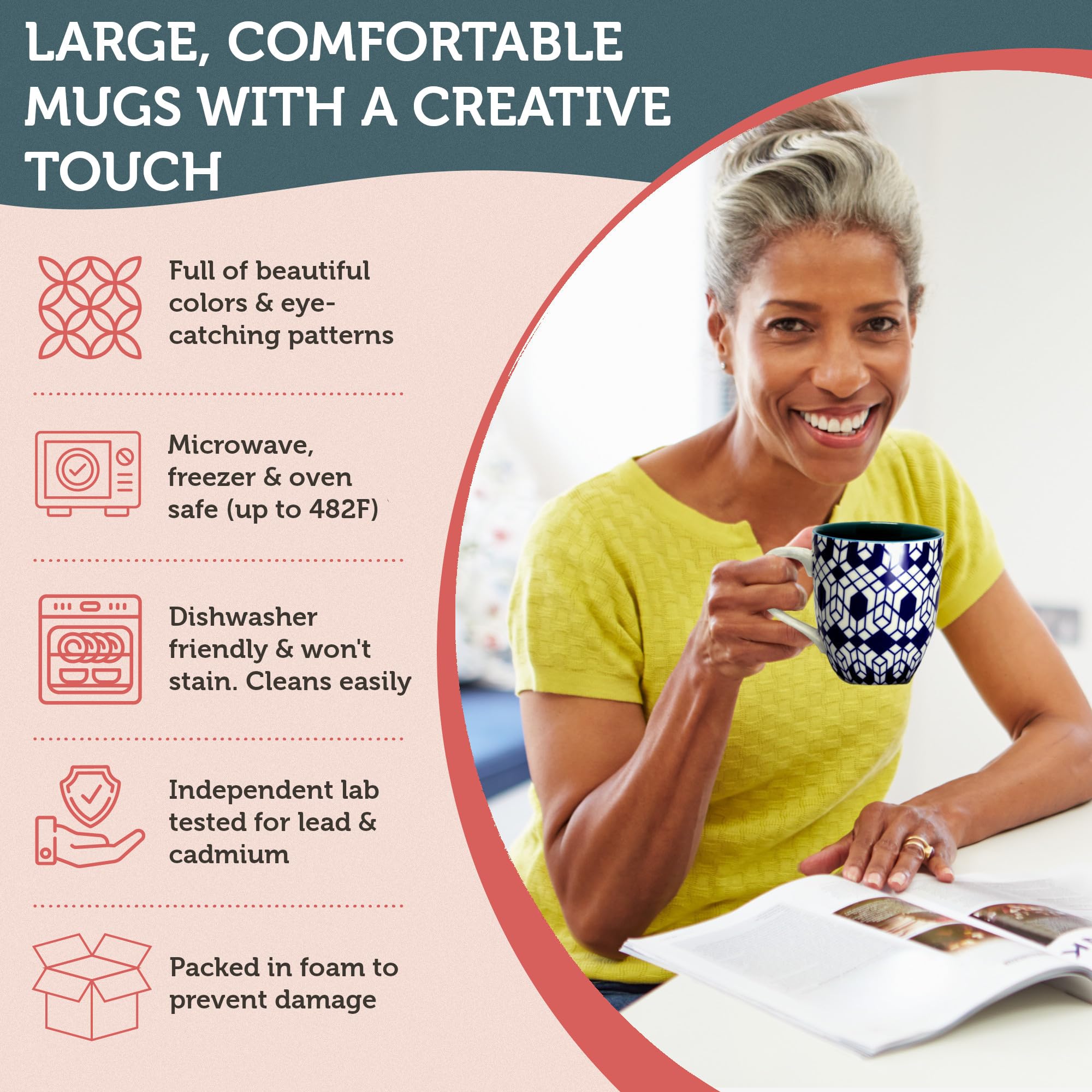 Annovero mug in use as coffee is poured, demonstrating microwave-safe convenience
