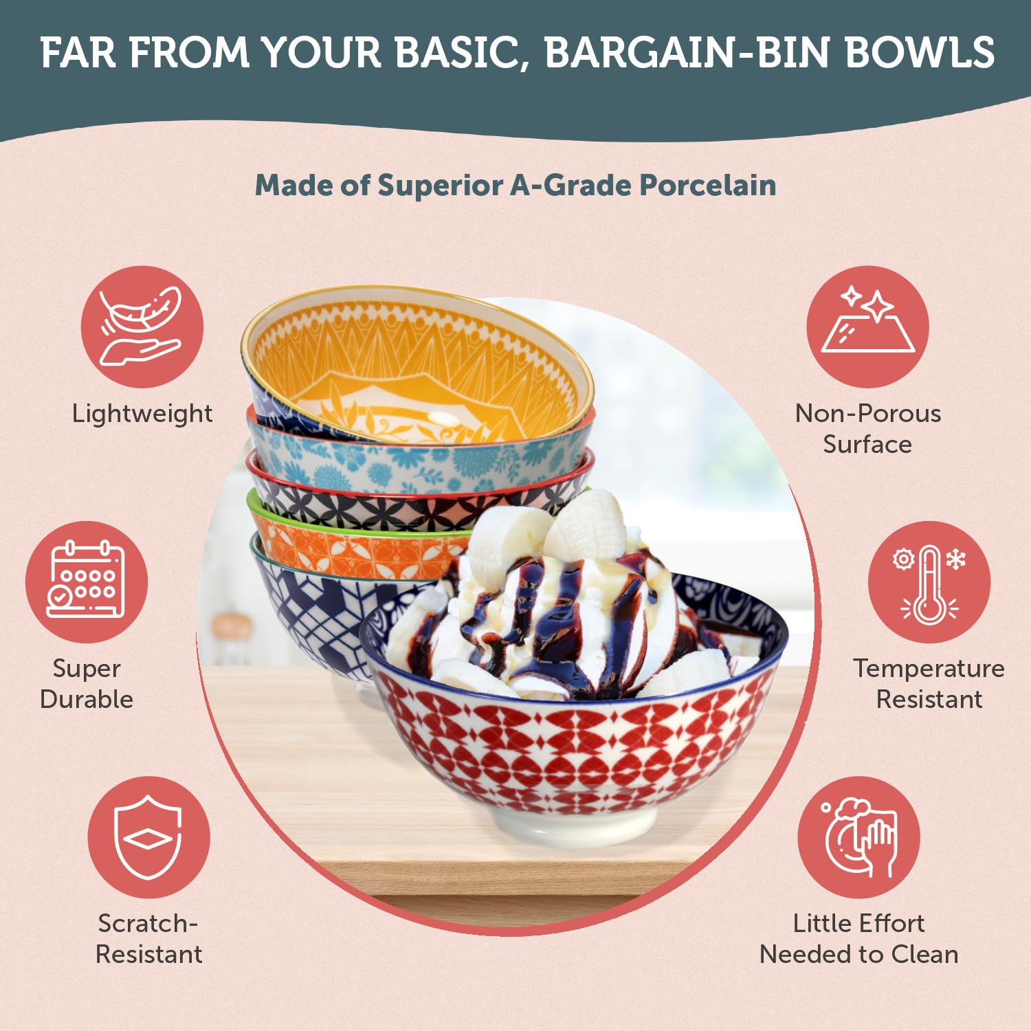 Annovero bowl filled with ice cream demonstrating portion size and presentable serving