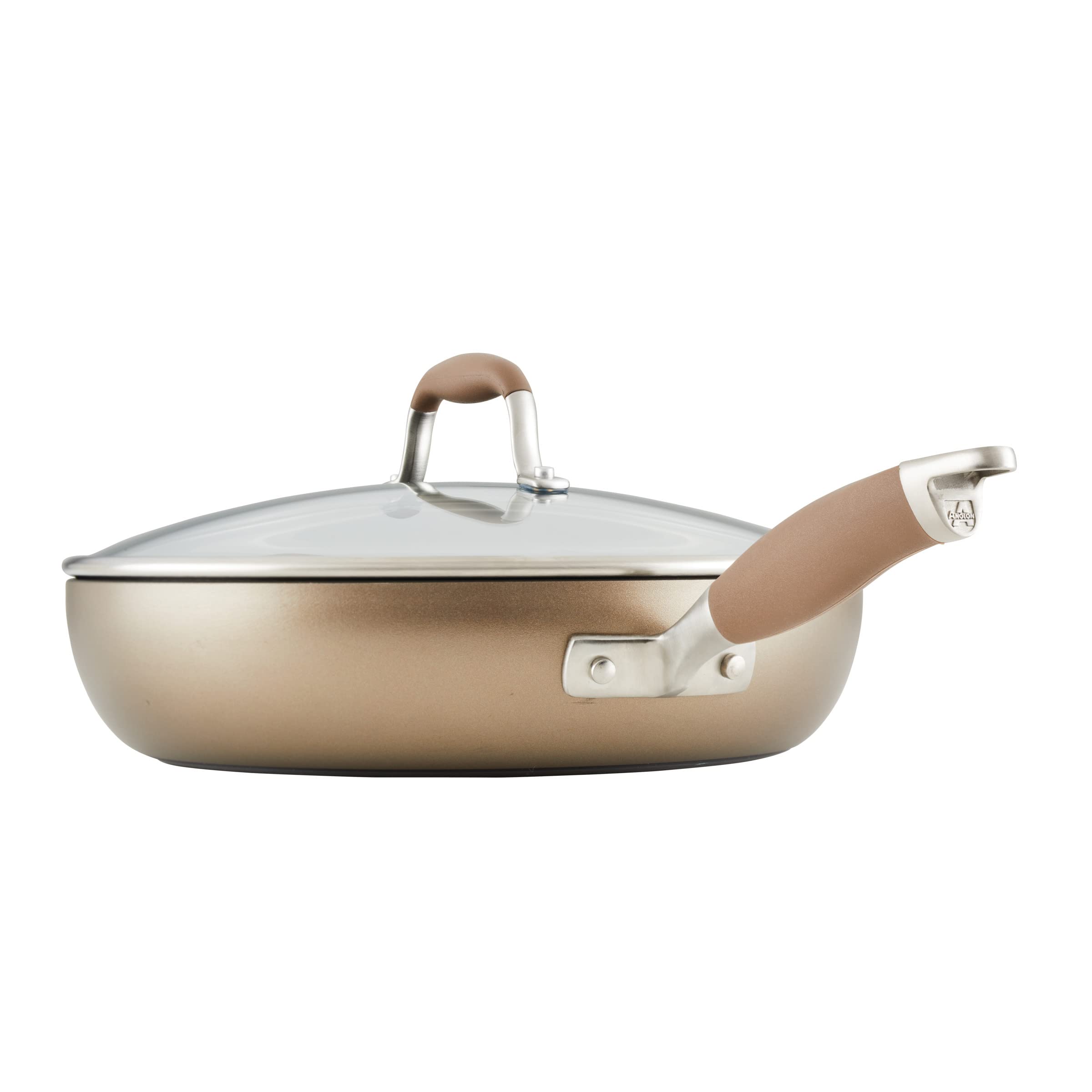 Anolon SureGrip handle detail providing secure comfortable hold while cooking