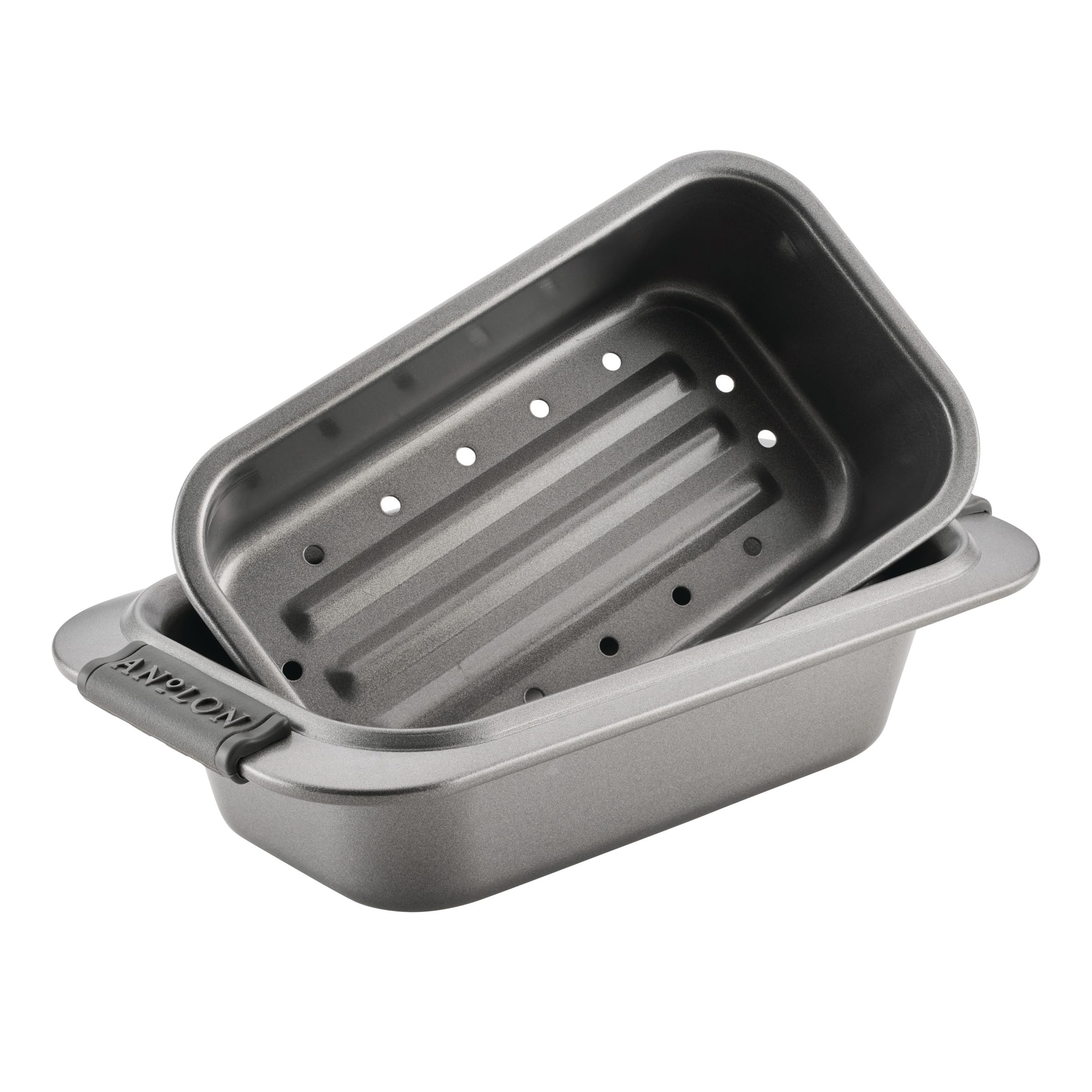 Anolon loaf pan set front packaging showing durable construction benefits