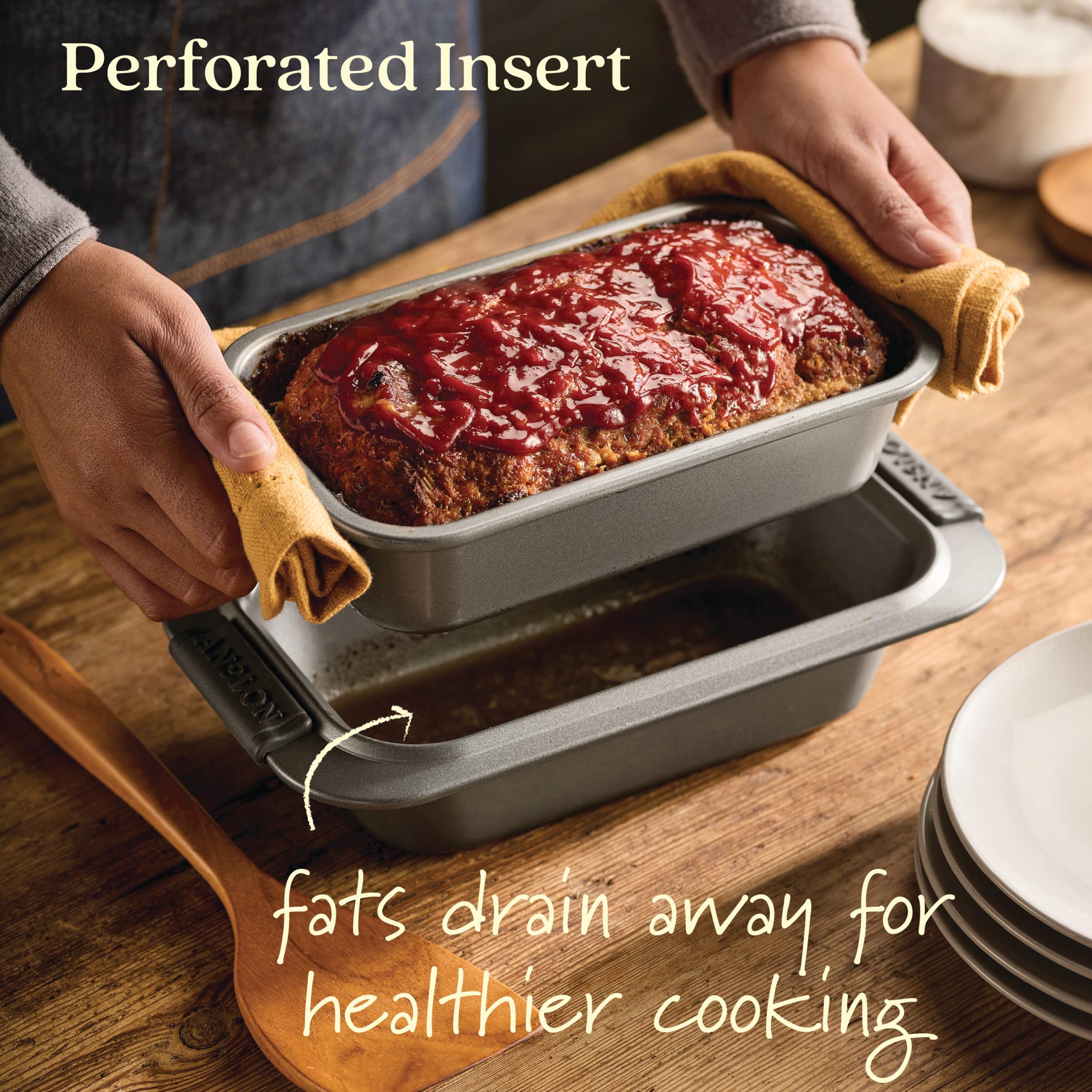 Anolon pans stacked for compact storage saving space benefit
