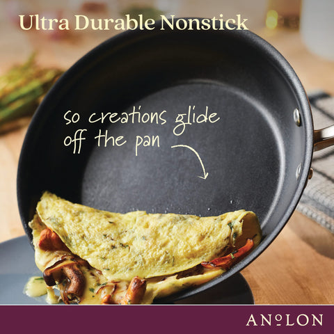 Anolon Moonstone side profile displaying deep sides for tossing and large meals