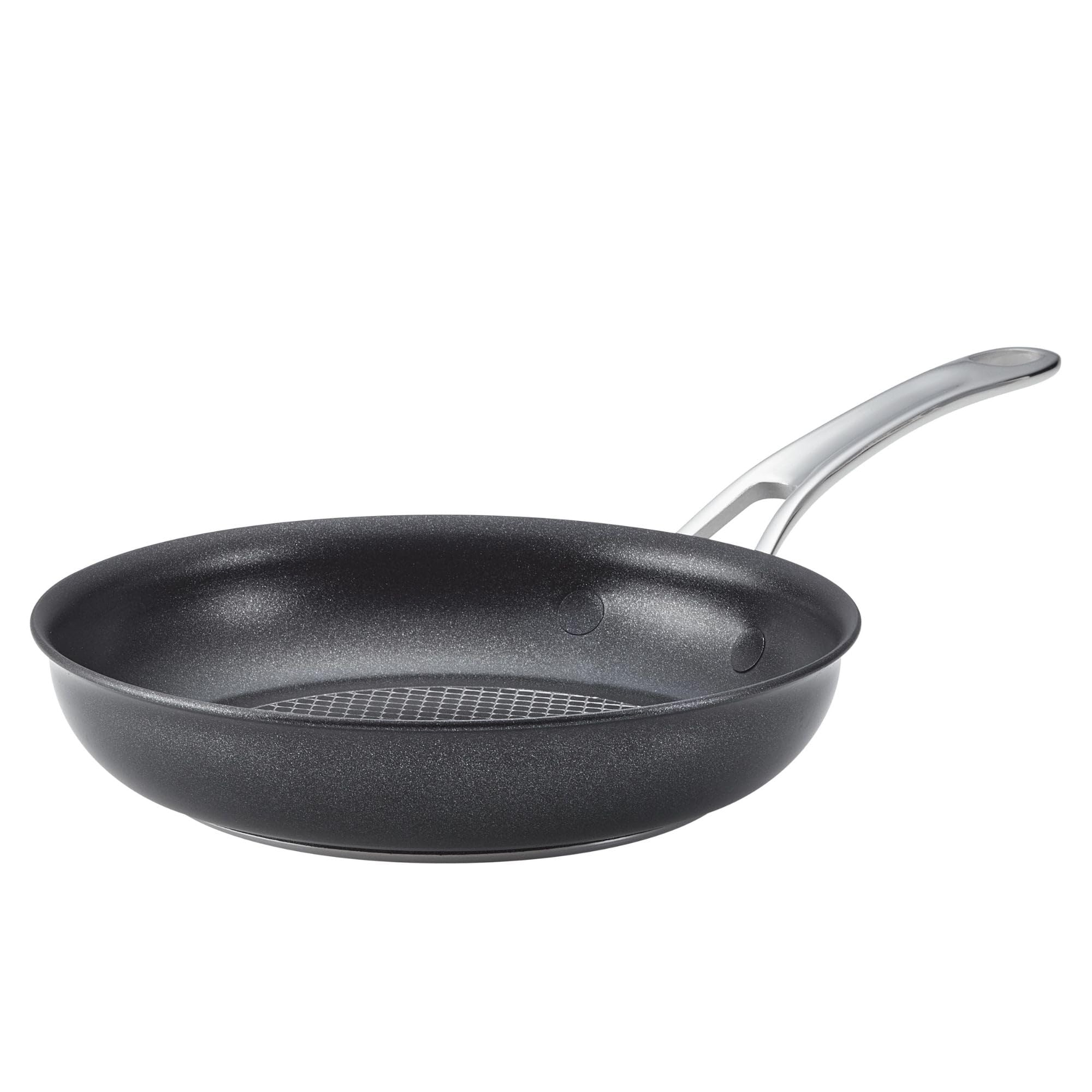 Anolon X front view showing dark gray skillet and clean styling for reliable searing