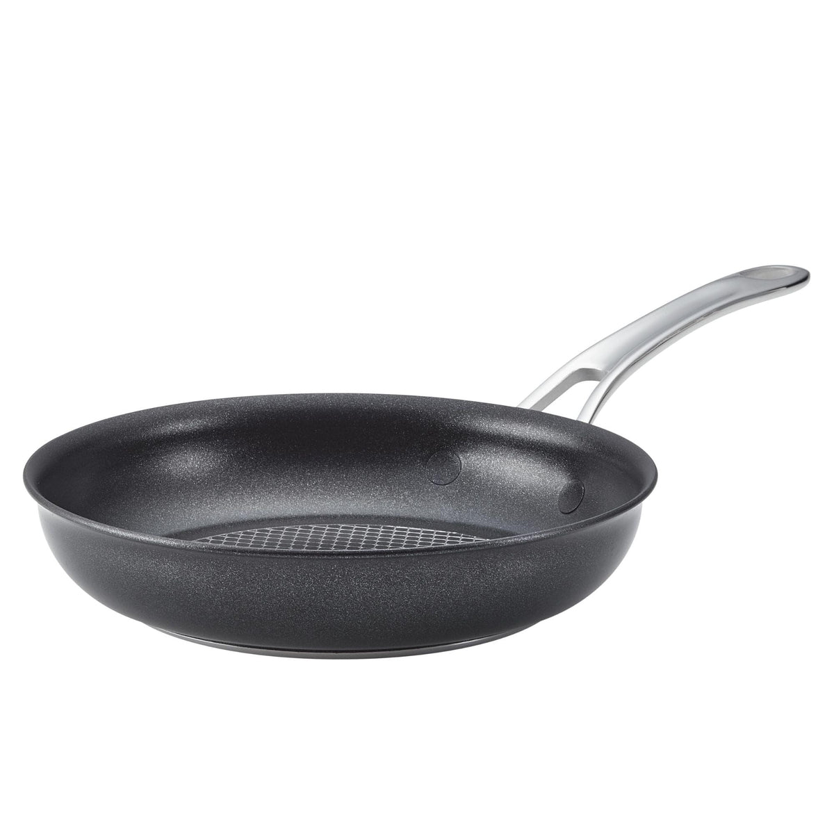 Anolon X front view showing dark gray skillet and clean styling for reliable searing
