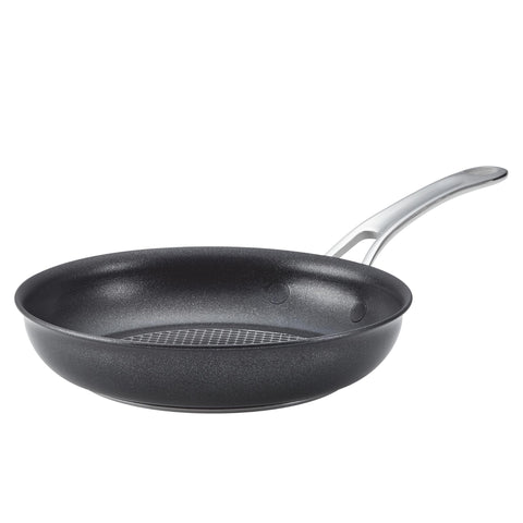 Anolon X front view showing dark gray skillet and clean styling for reliable searing