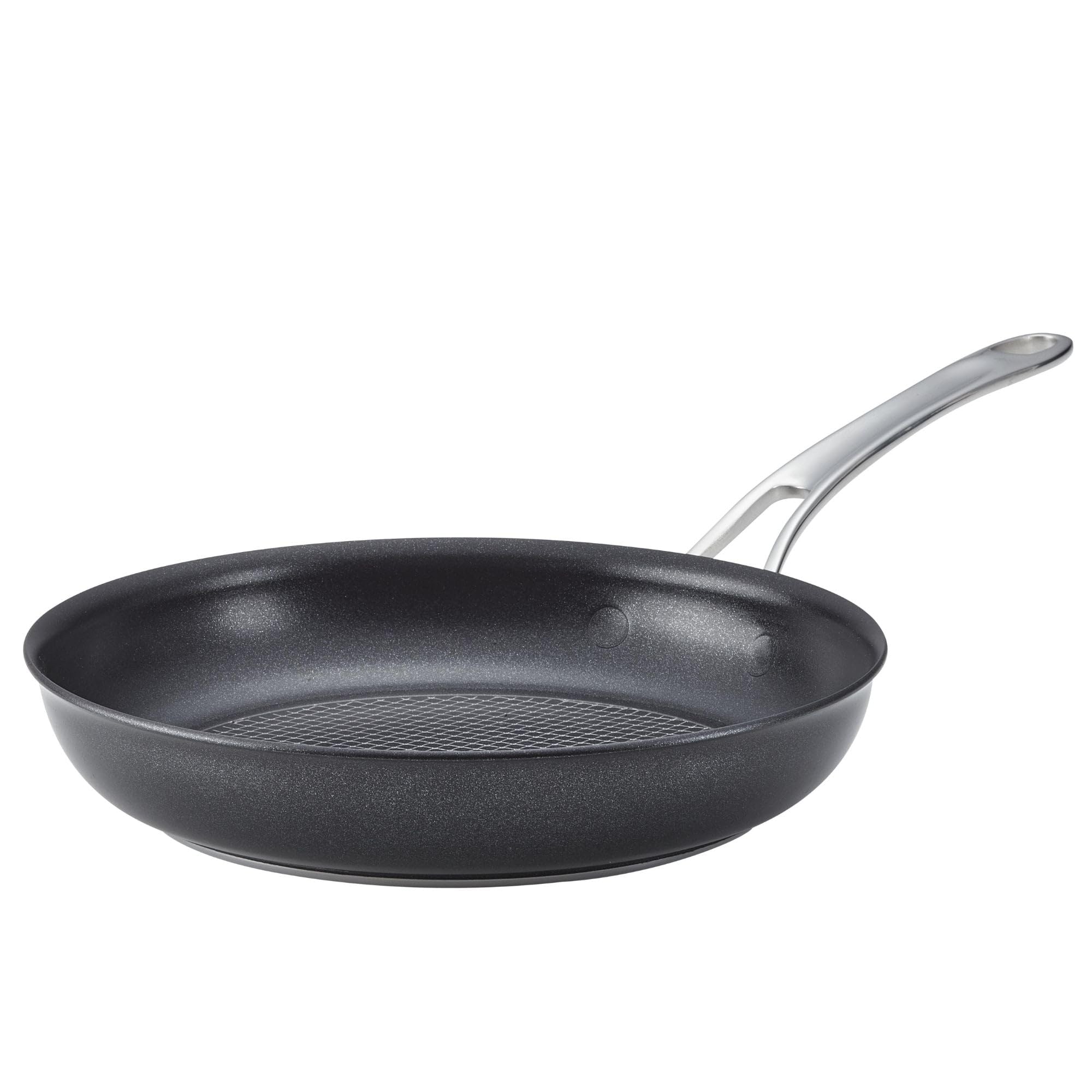Anolon X front view dark gray showing sleek skillet and handle benefit easy handling