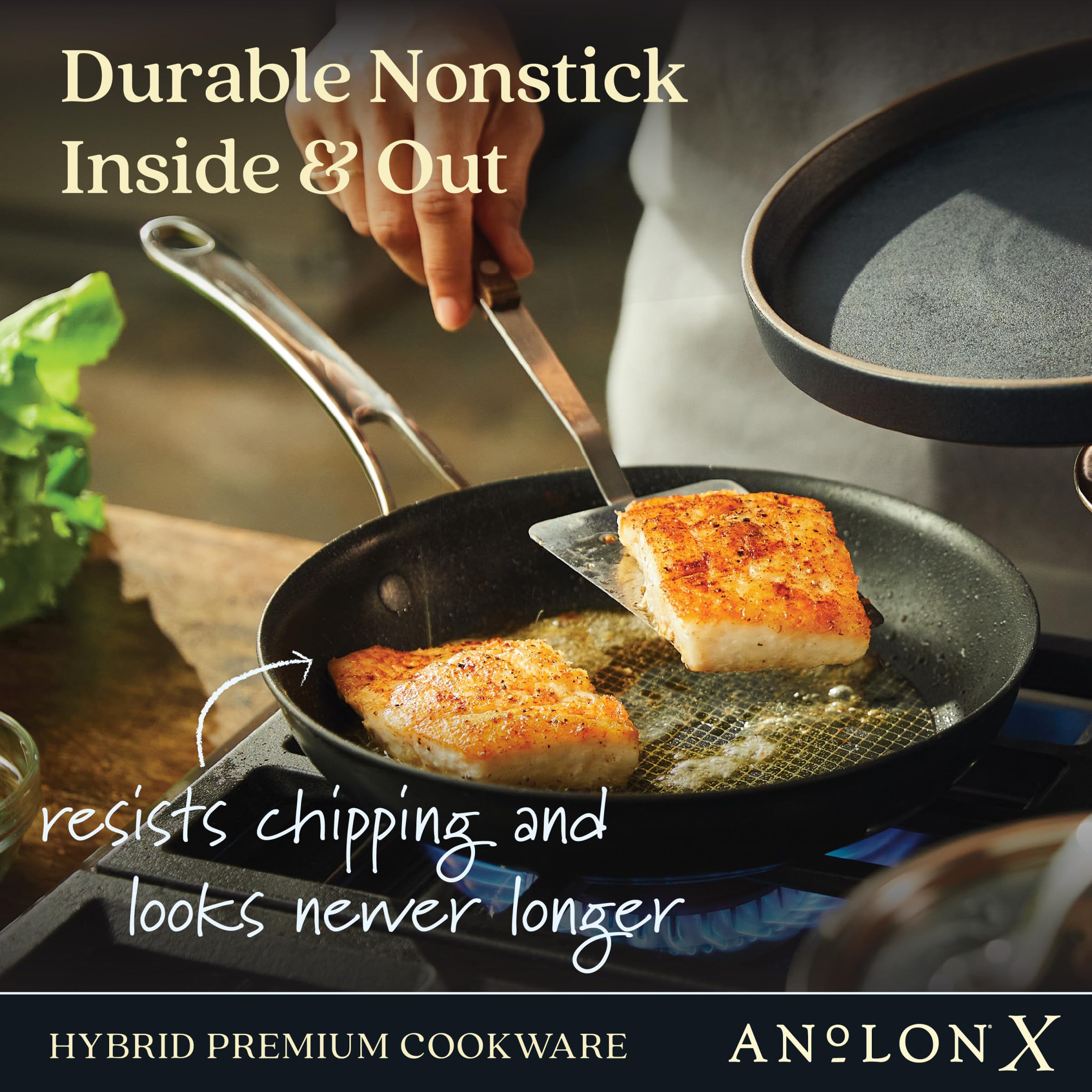 Anolon X on an induction stove demonstrating fast, even heating across the base