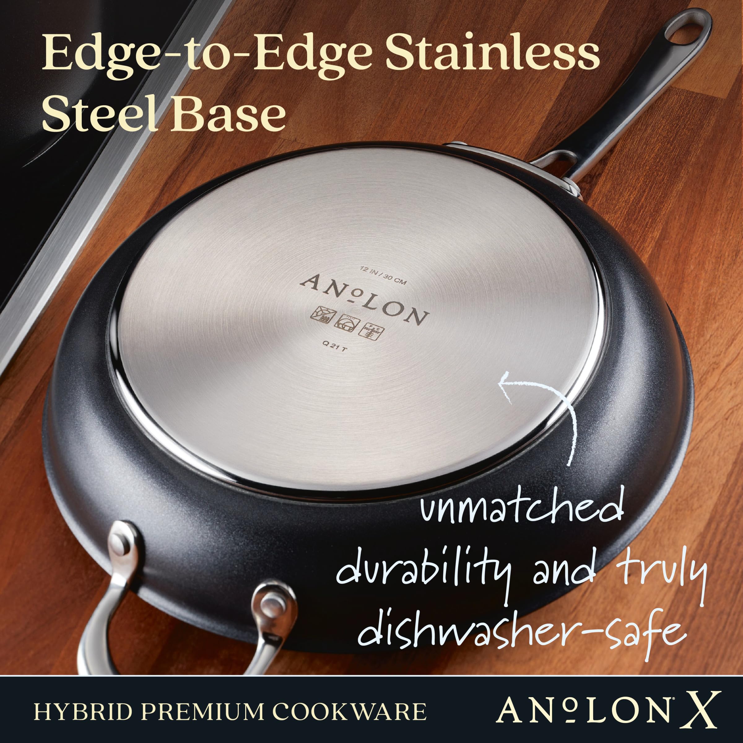 Anolon X searing a steak to show rapid browning and restaurant-style crust