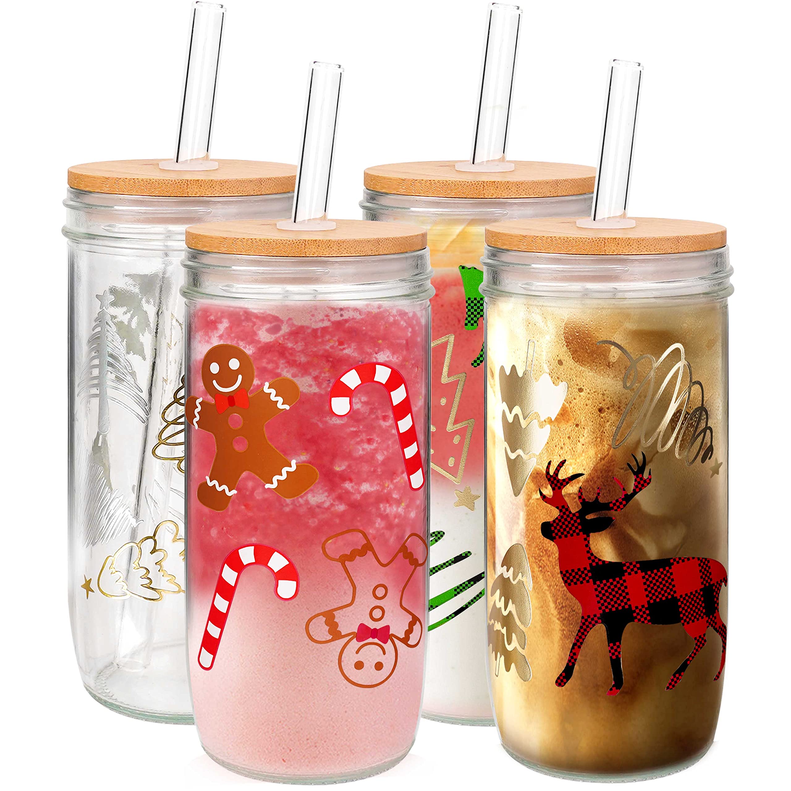 ANOTION front view of cup set showing festive pattern and large capacity
