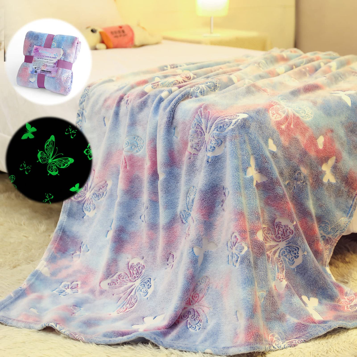 Anowpo front view folded blanket showing butterfly design and cozy feel