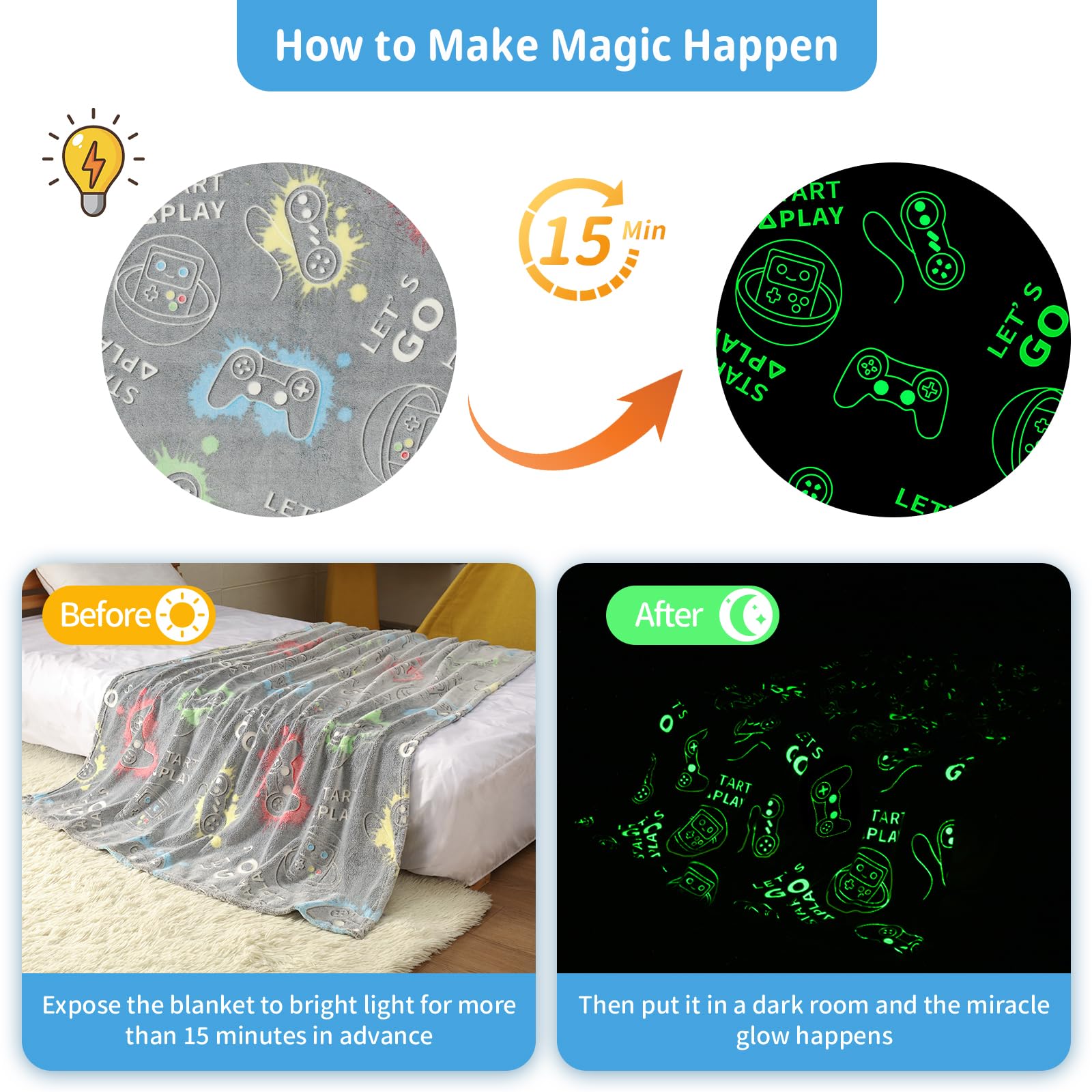 Anowpo glow effect in dark room demonstrating luminous controller fun