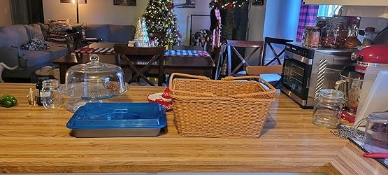 ANRUIDE basket styled on living room shelf offering decorative organization