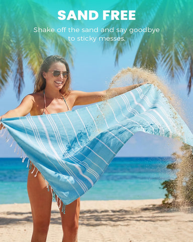 Antfuny towel spread on beach in use demonstrating sand-free shake-off benefit