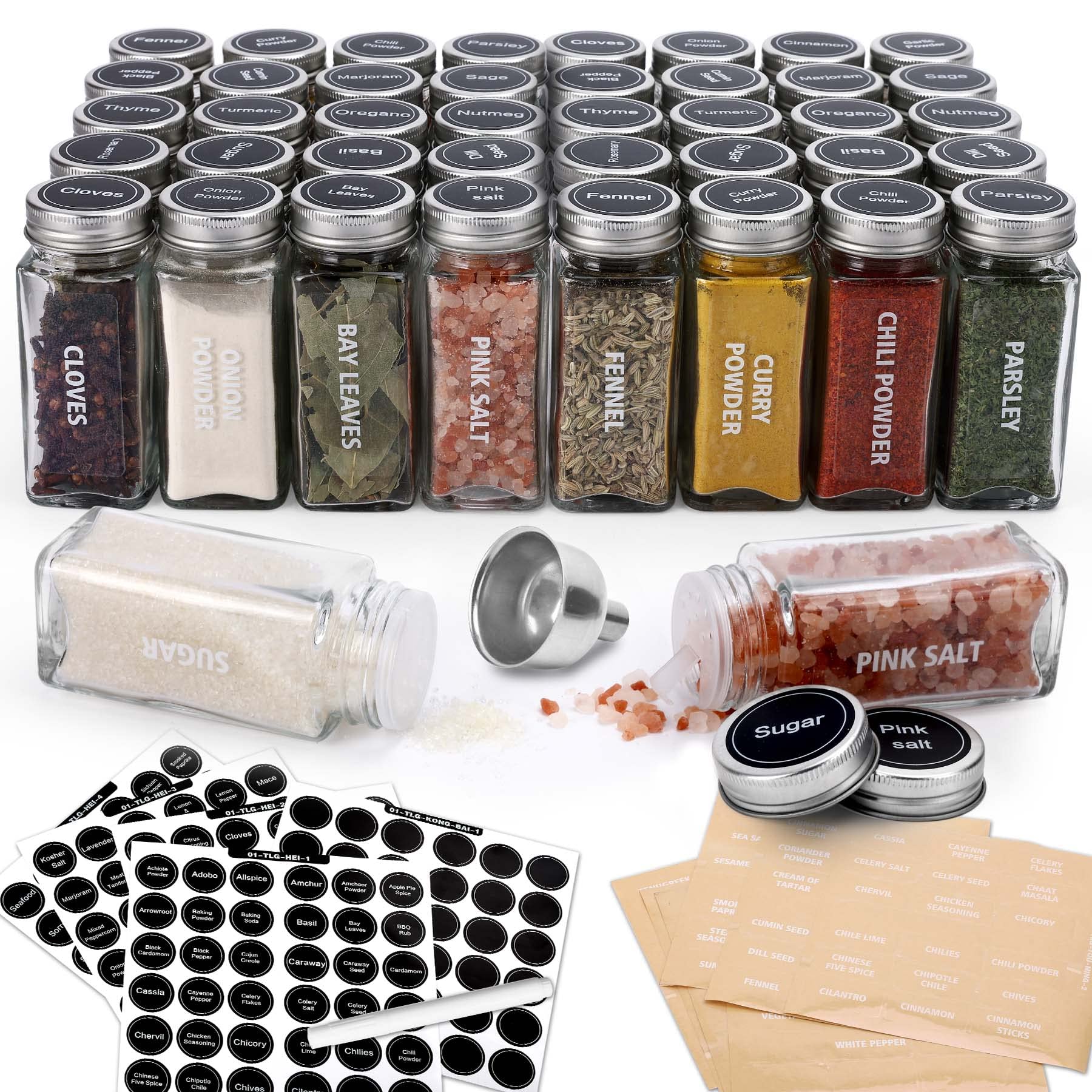 Antimbee front view of 40 glass spice jars showing full kit benefits