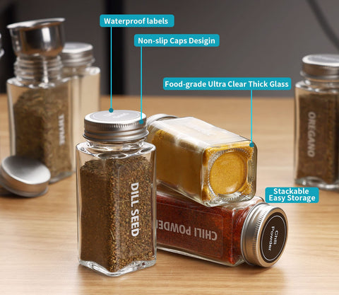 Antimbee square jars neatly stacked on shelf to maximize kitchen space
