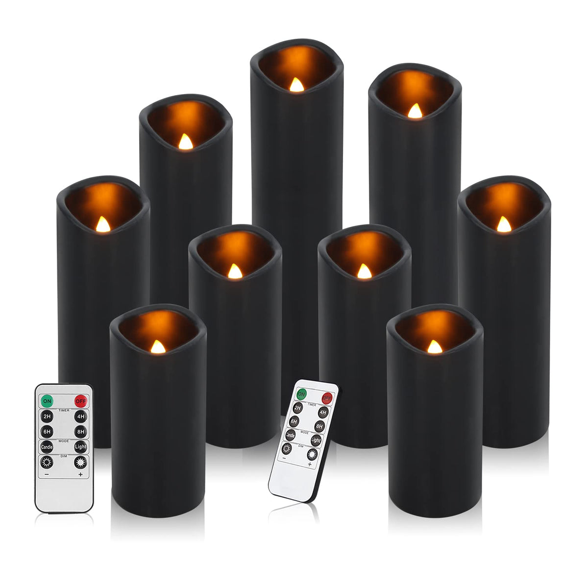 antizer front pack view showing nine black wax pillars and remote, great for gifting