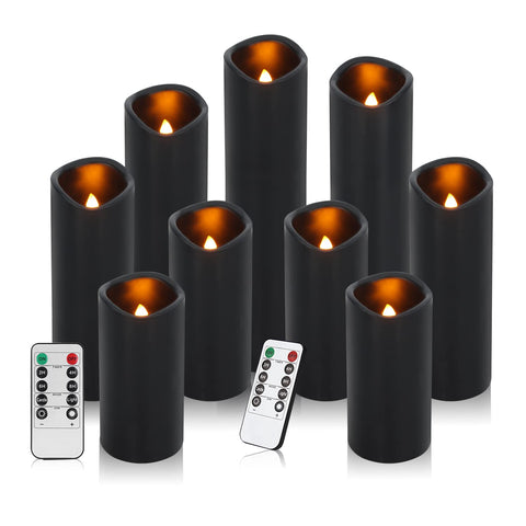 antizer front pack view showing nine black wax pillars and remote, great for gifting