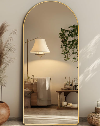 Antok arch full-view gold mirror showing full-length reflection and stylish decor benefit