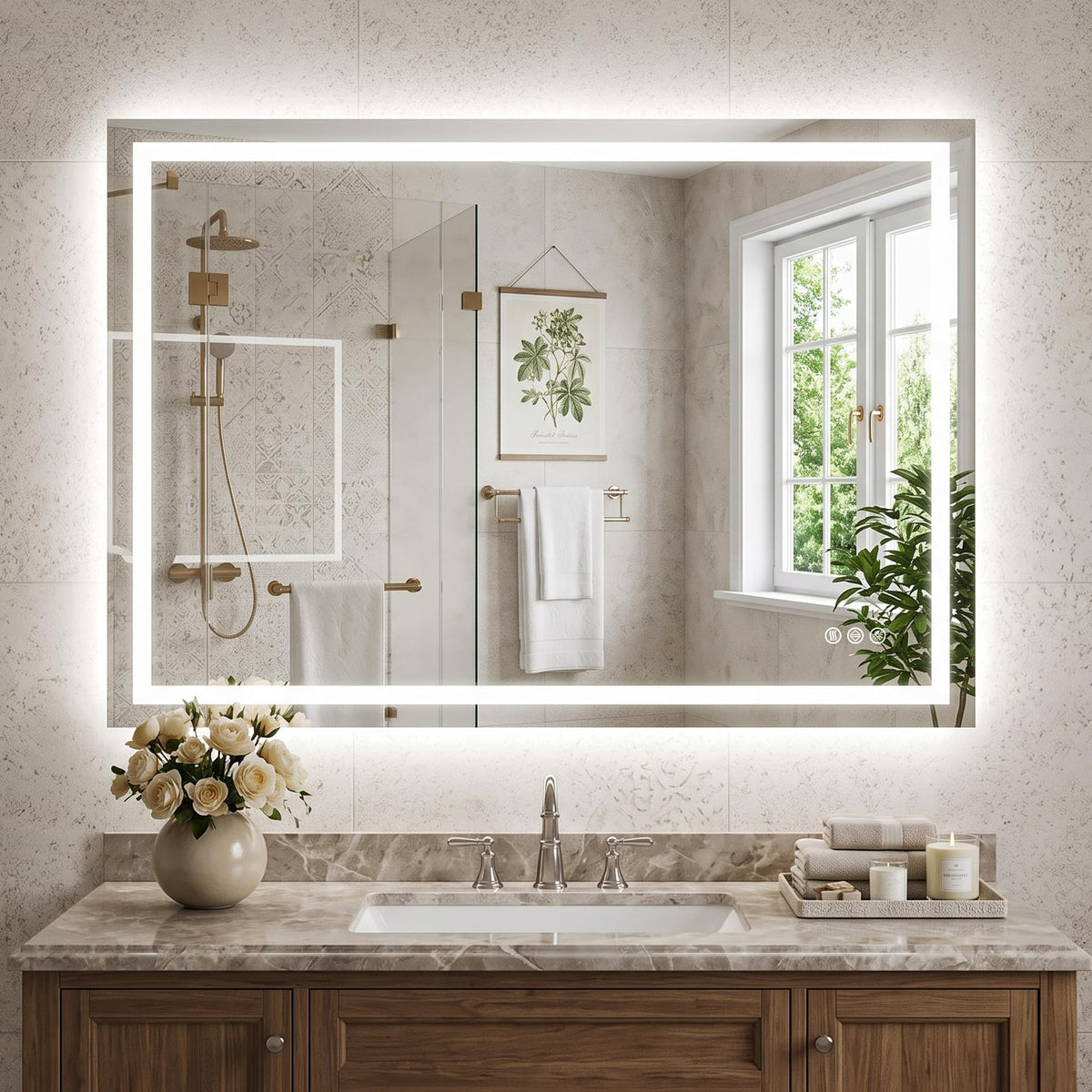 Antok mirror front view showing dual illumination and clean design benefits accurate grooming