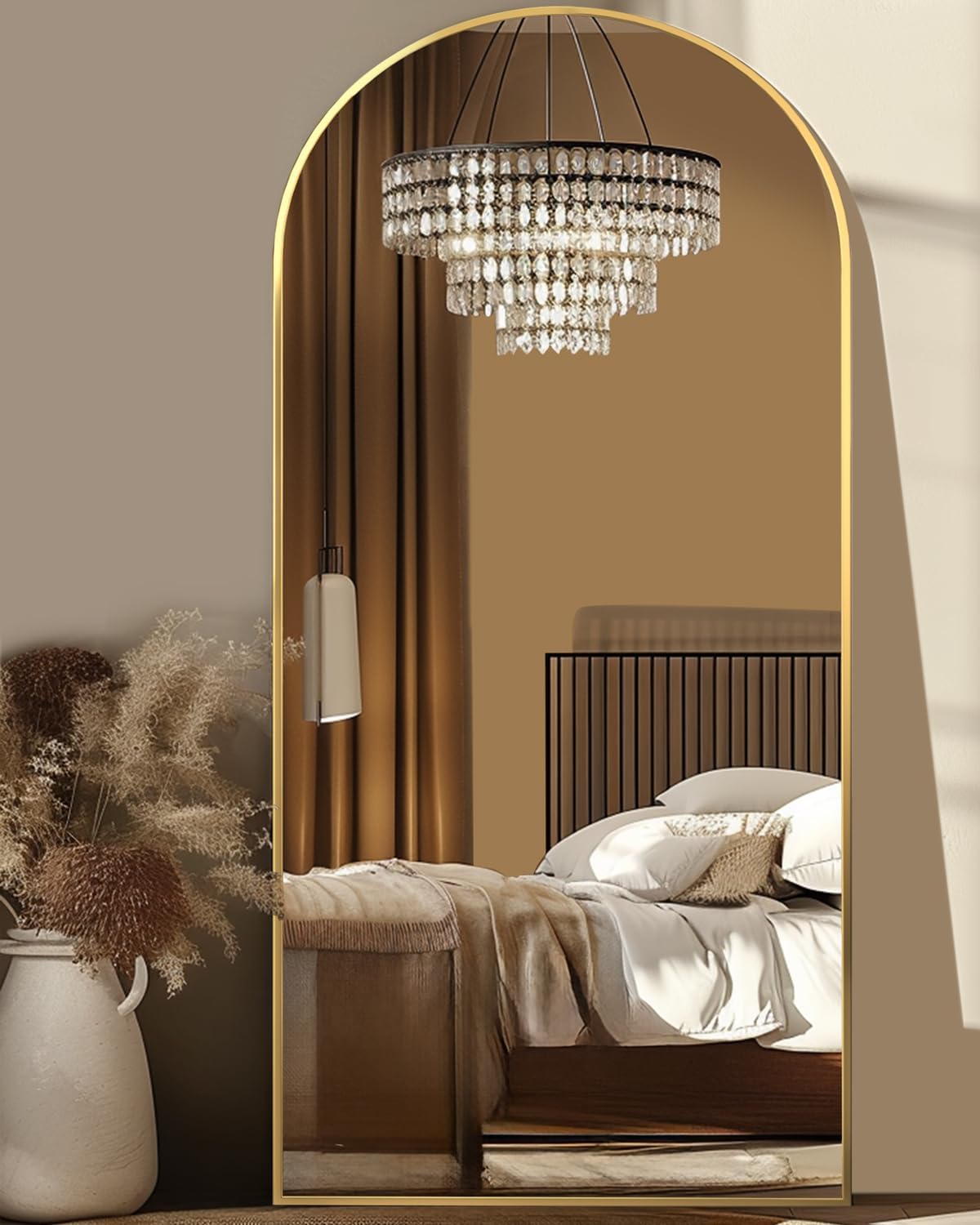 Antok full-length arched gold mirror showing entire frame and reflection benefit