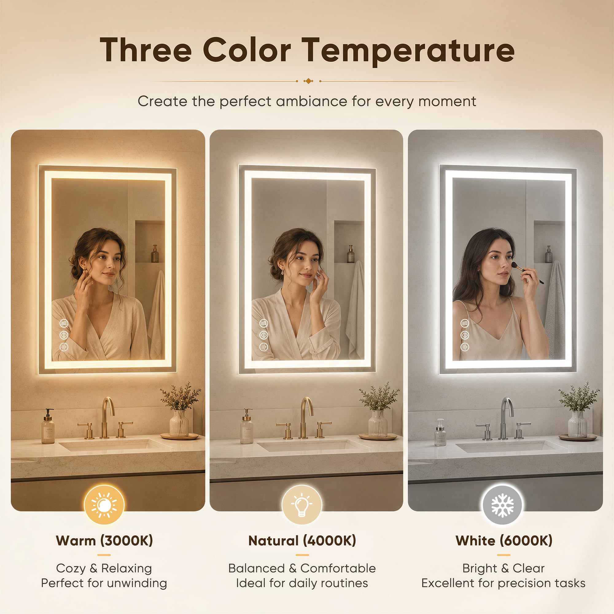 Antok mirror in bathroom lifestyle setting providing even lighting and modern style