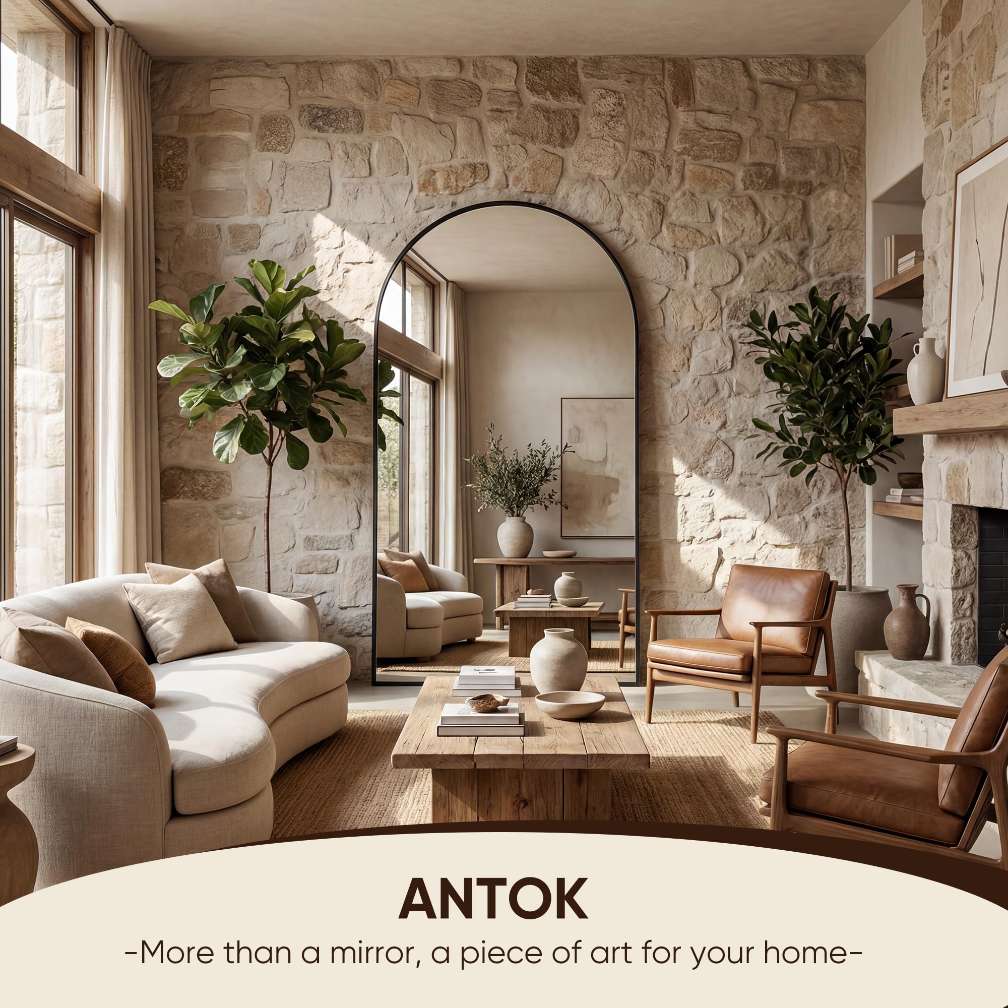 Antok mirror leaning against wall in living room for flexible styling