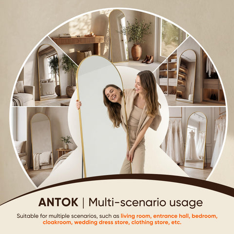 Antok in a dressing area styled with furniture showing outfit-check convenience