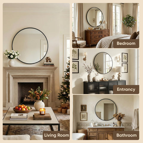 Antok round mirror in entryway showing decorative light-enhancing effect