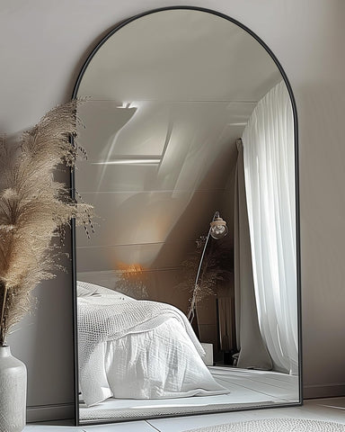 Antok mirror leaning in bedroom displays outfit-check benefit and flexible placement