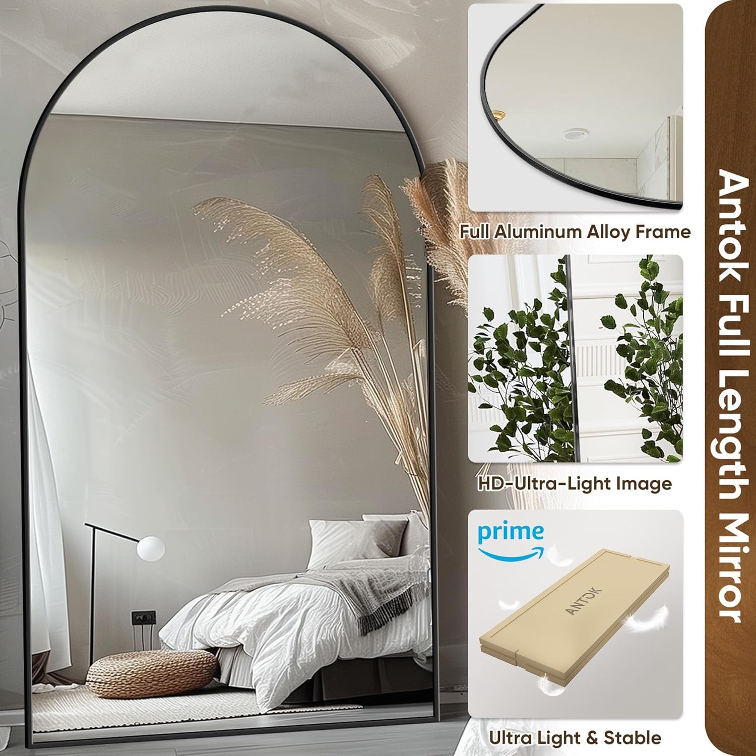 Antok mirror beside door frame illustrates 72x44 size for accurate scale