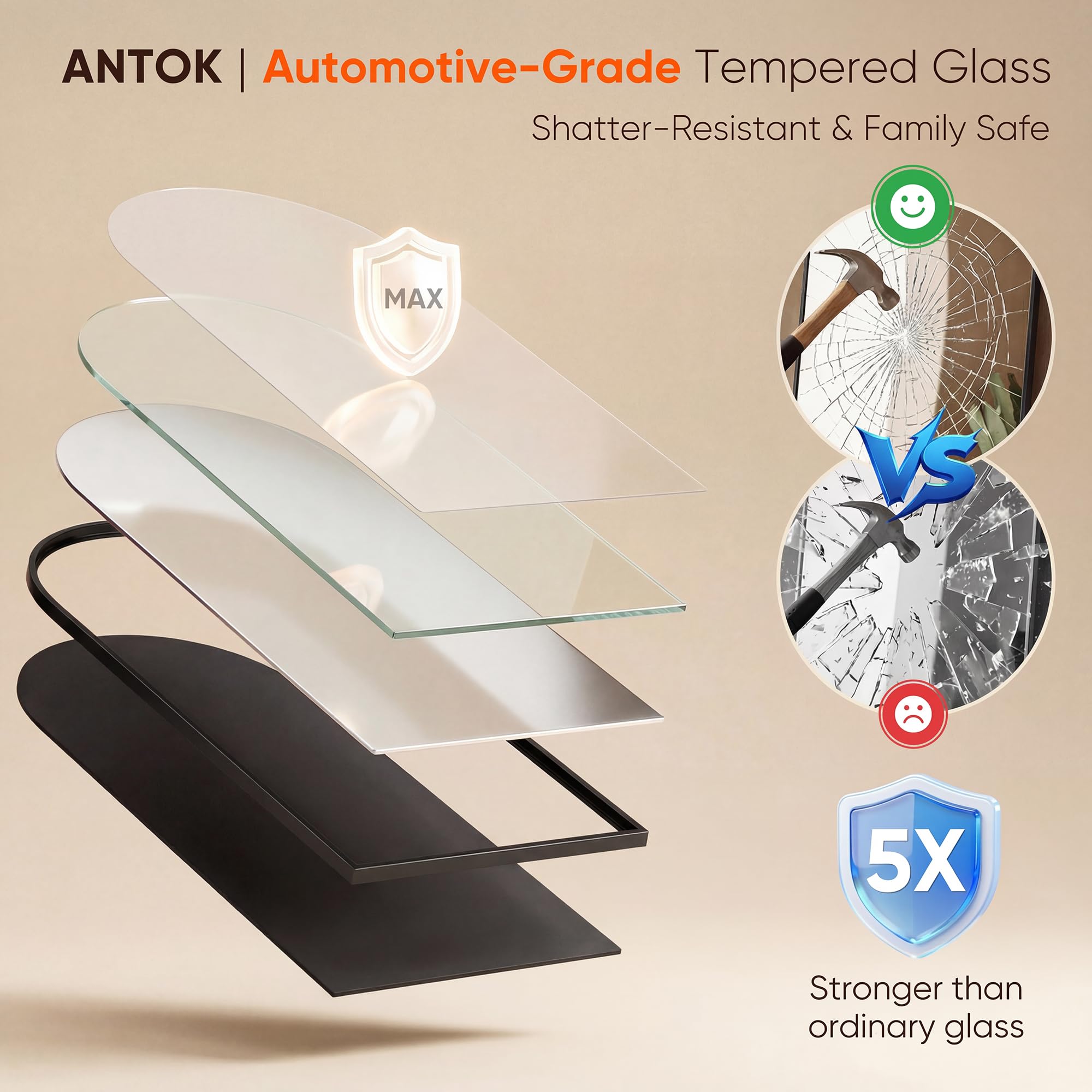 Antok mirror wall-mounted in hallway showing vertical installation saving floor space benefit